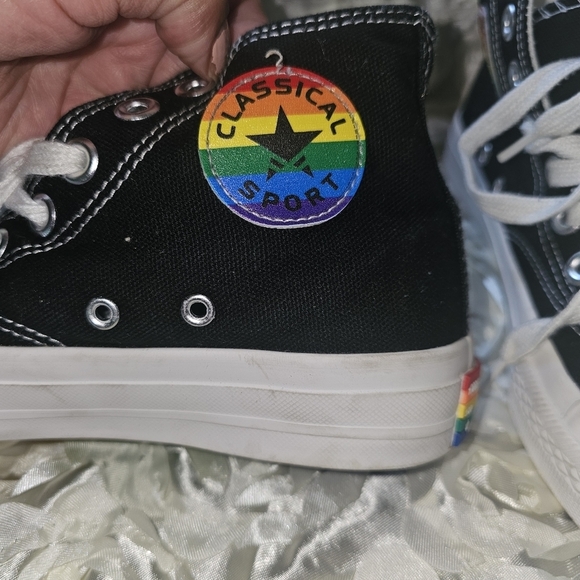 Rainbow Canvas Converse Style High Top | Rainbow Sole Size 4=36 - Picture 4 of 13